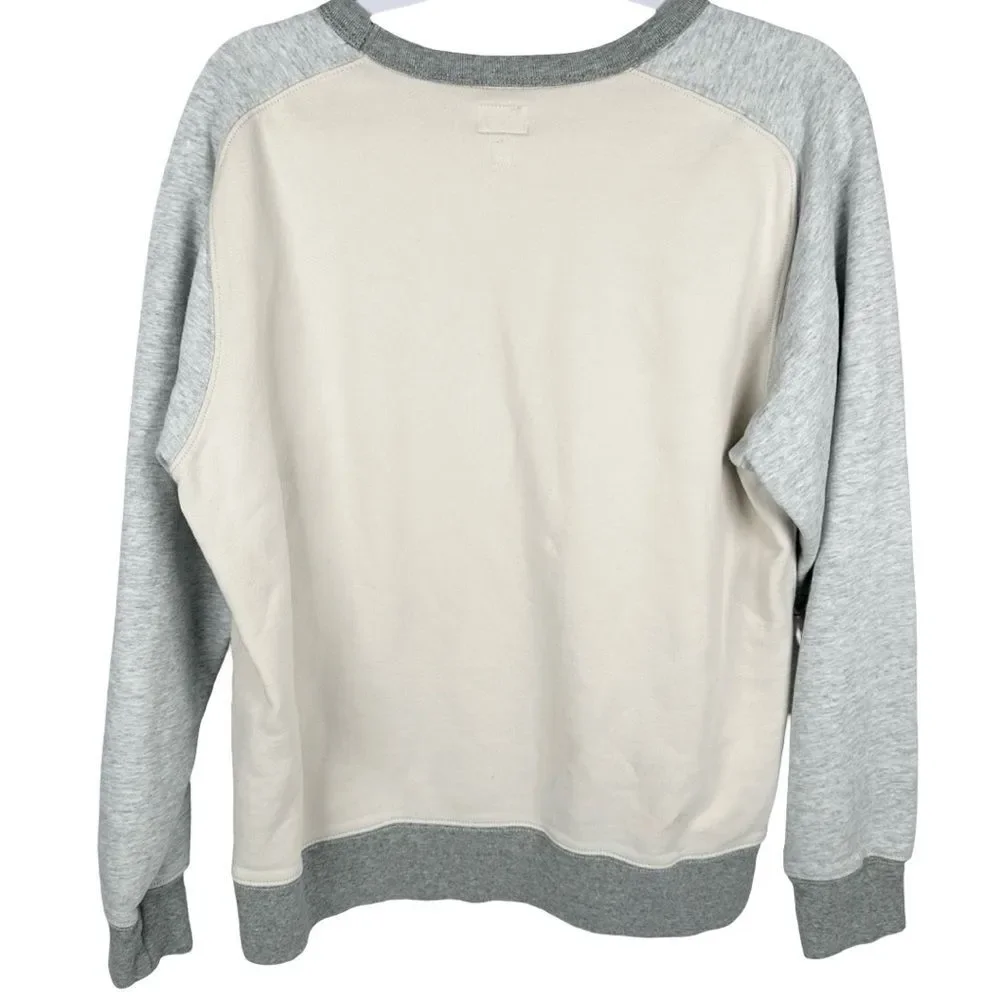 J. Crew Vintage Fleece Tri-Color Cream Gray Crewneck Sweatshirt Men’s Size Large